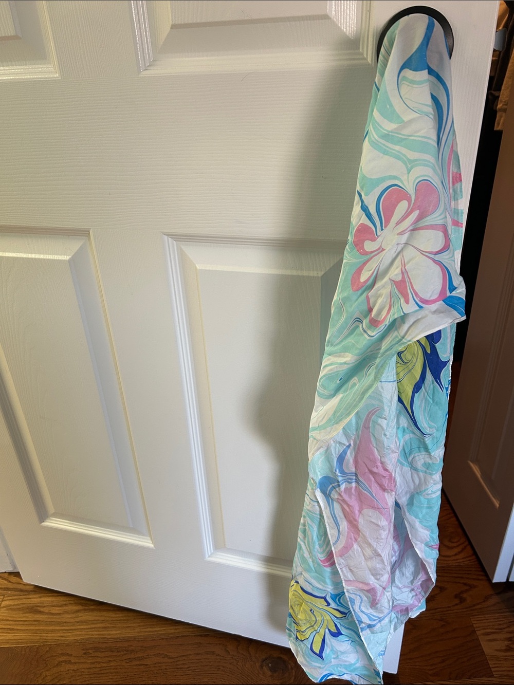 Silk scarf handmade Floral Swirl Beach Cover-Up Scarf in Aqua & Pink